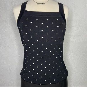 Kenar black and white polka dot knit tank